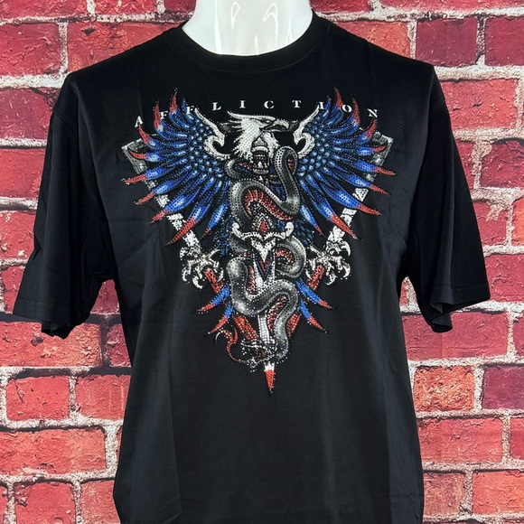 Affliction Black Label Men’s Eagle Rhinestone Short Sleeve T-shirt- XL - NWT - Picture 3 of 15
